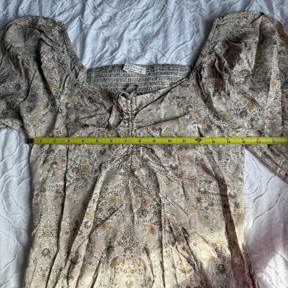 Final Touch Floral Paisley Beige Tan Dress Mid Sleeve Cinched - Picture 4 of 7